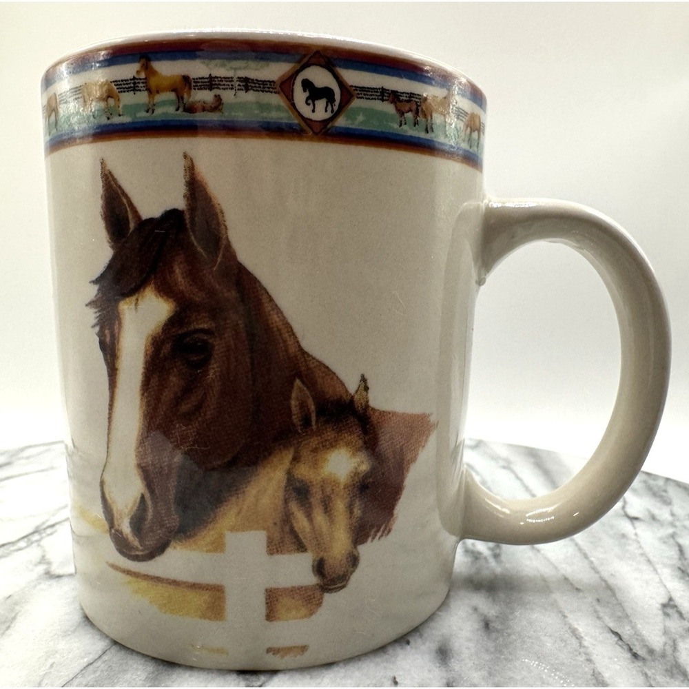 Horse Coffee Mug Cedar Valley Stables Folkcraft Stoneware Western Ranch Cup - Picture 2 of 9
